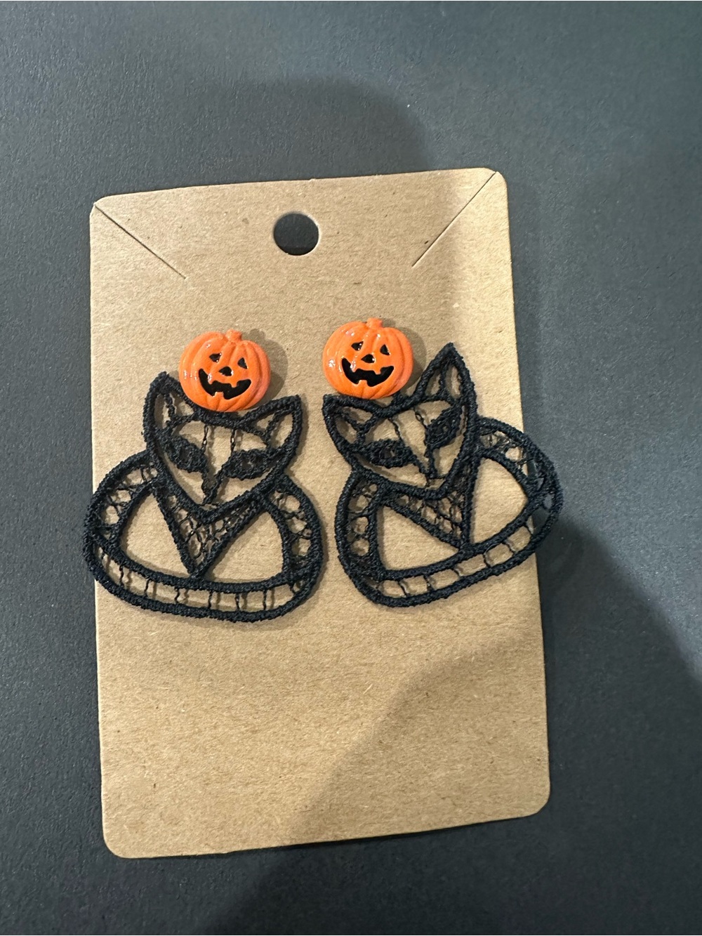 Halloween Pumpkin & Removable Black Cat Lace Drop Earrings
